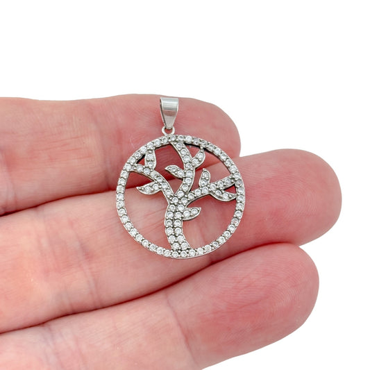 Vintage Sterling Silver 925 Cubic Zirconia Tree of Life Pendant