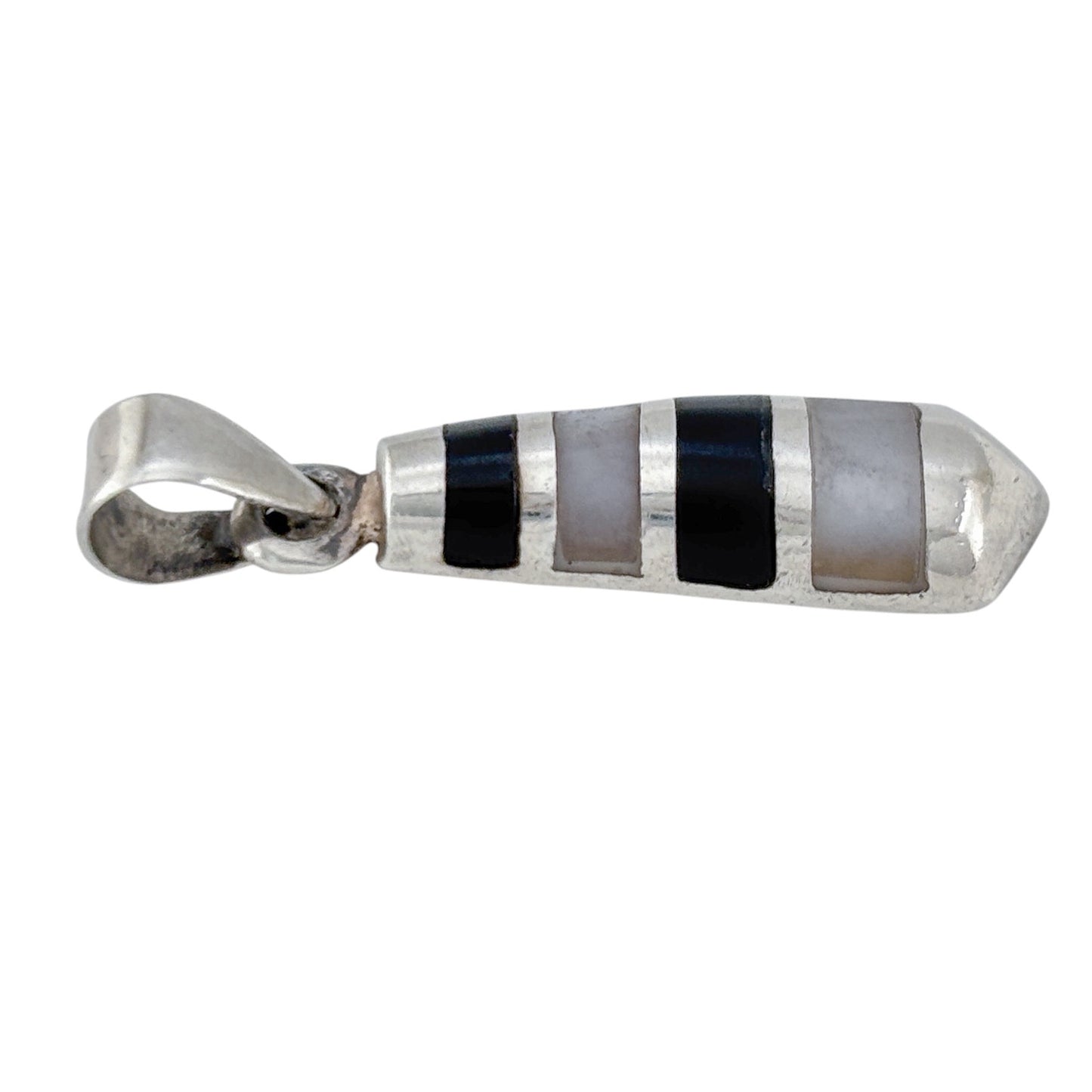 Vintage Sterling Silver 925 Mother Of Pearl Onyx Pendant