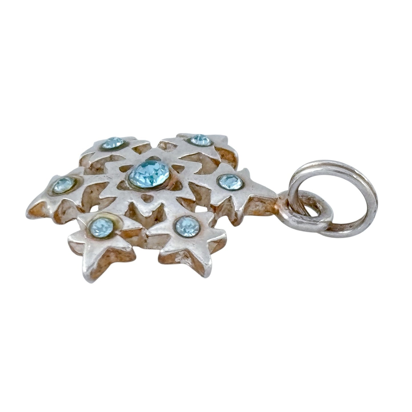 Vintage Sterling Silver 925 Blue Crystal Snowflake Pendant