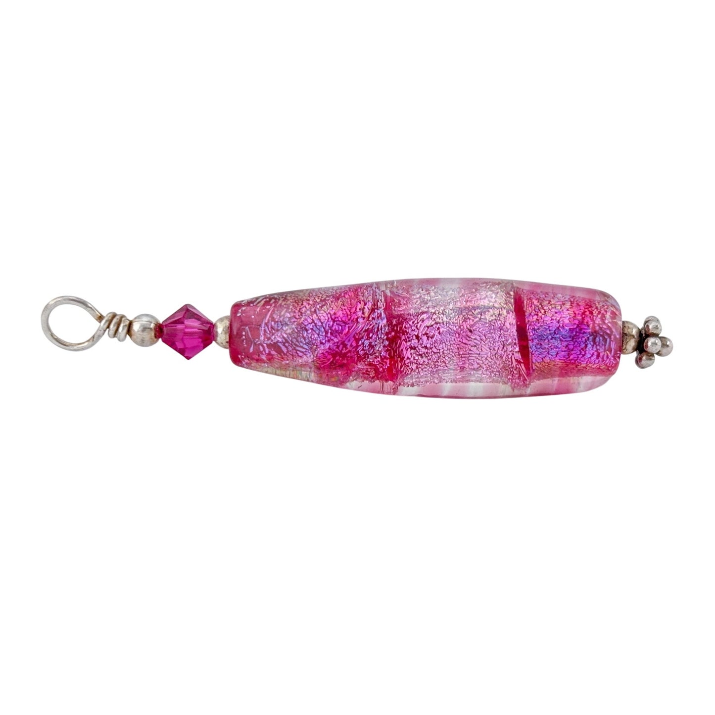 Vintage Sterling Silver 925 Pink Dichroic Glass Pendant