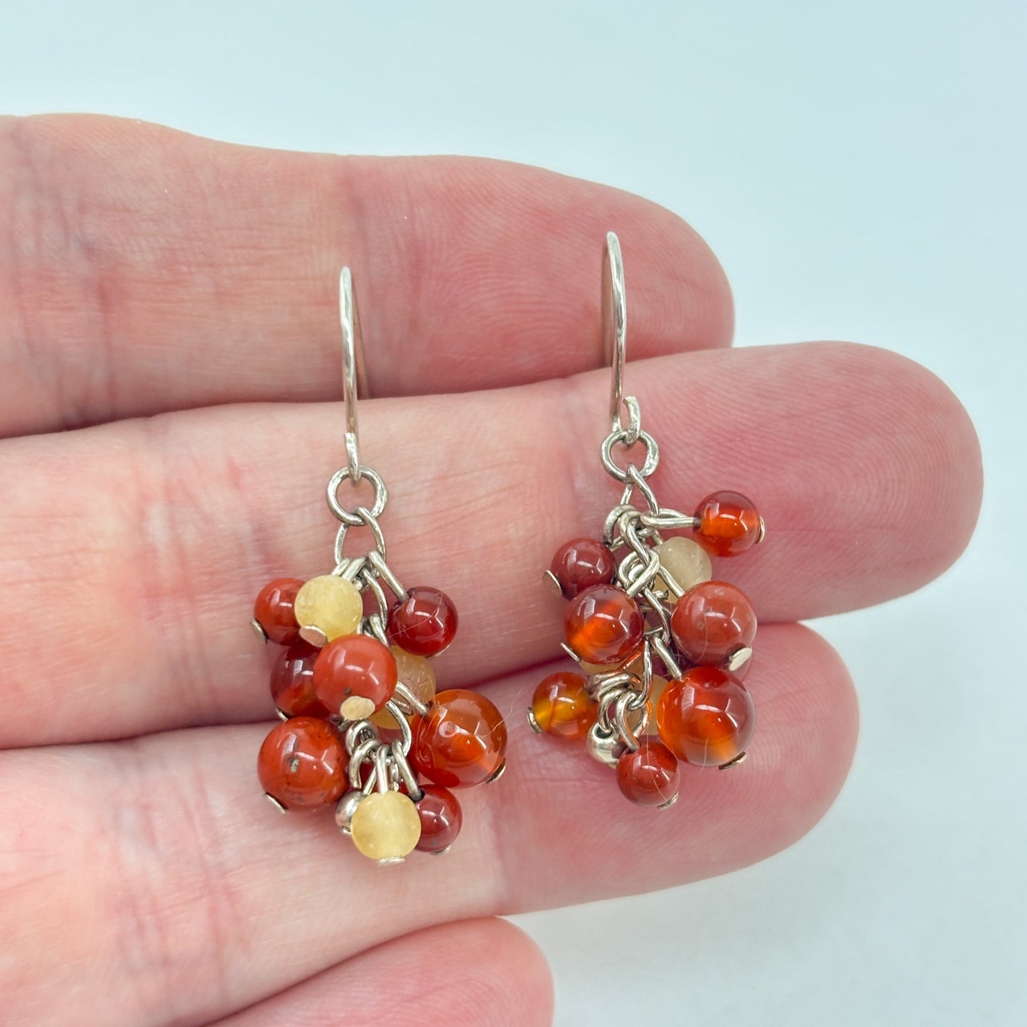 Vintage Sterling Silver Red Glass Cluster Earrings