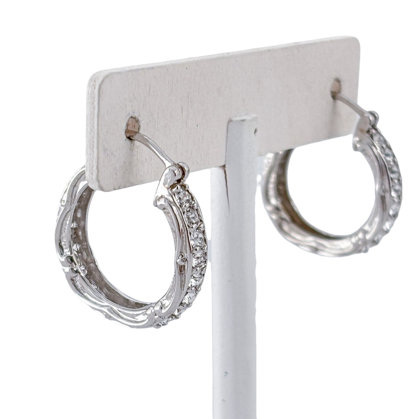 Vintage Sterling Silver 925 Cubic Zirconia Hoop Earrings