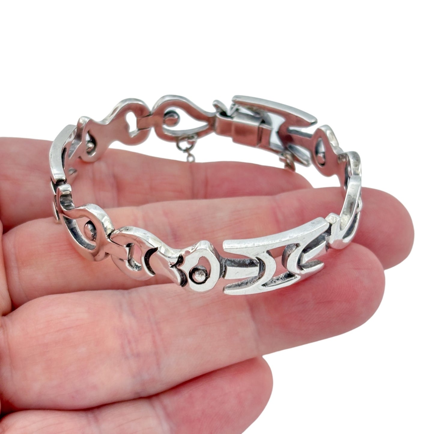 Vintage Mexico Taxco Sterling Silver 925 Abstract Link Bracelet 6.5"