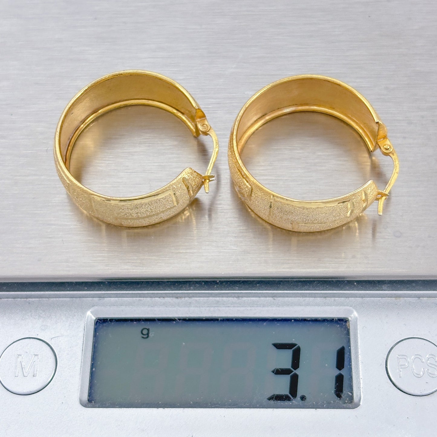 Vintage Gold-Tone Sterling Silver 925 Textured Hoop Earrings