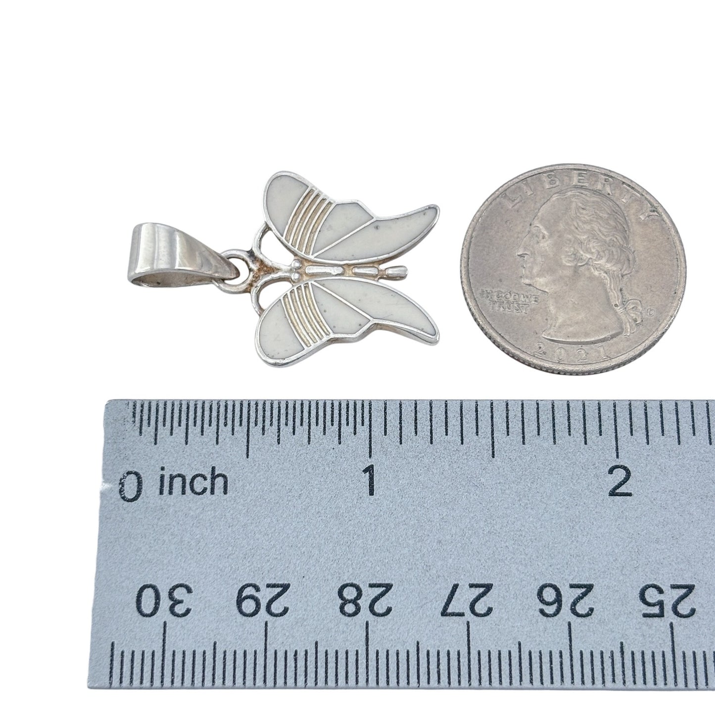 Vintage Mexico Taxco Sterling Silver 925 White Enamel Butterfly Pendant