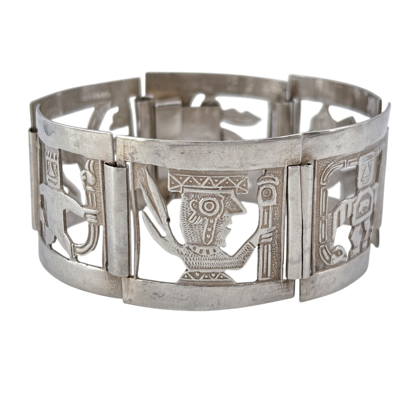 Vintage Sterling Silver 925 Peruvian Storyteller Panel Link Bracelet 7"