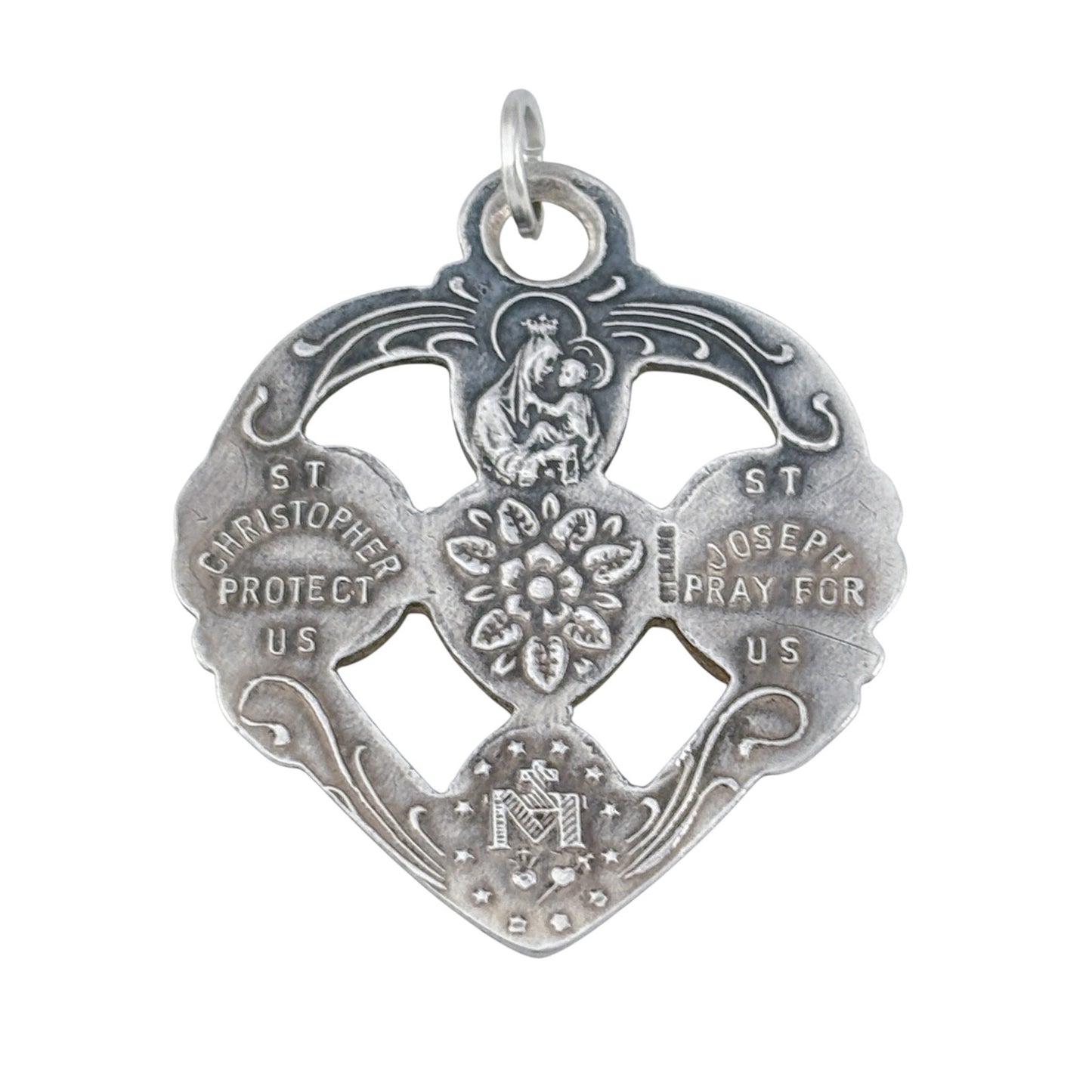 Vintage Sterling Silver 925 Sacred Heart Rose Pendant