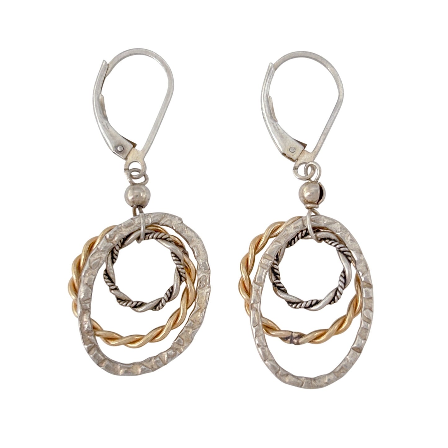 Vintage Sterling Silver 925 Two Tone Hoop Dangle Earrings
