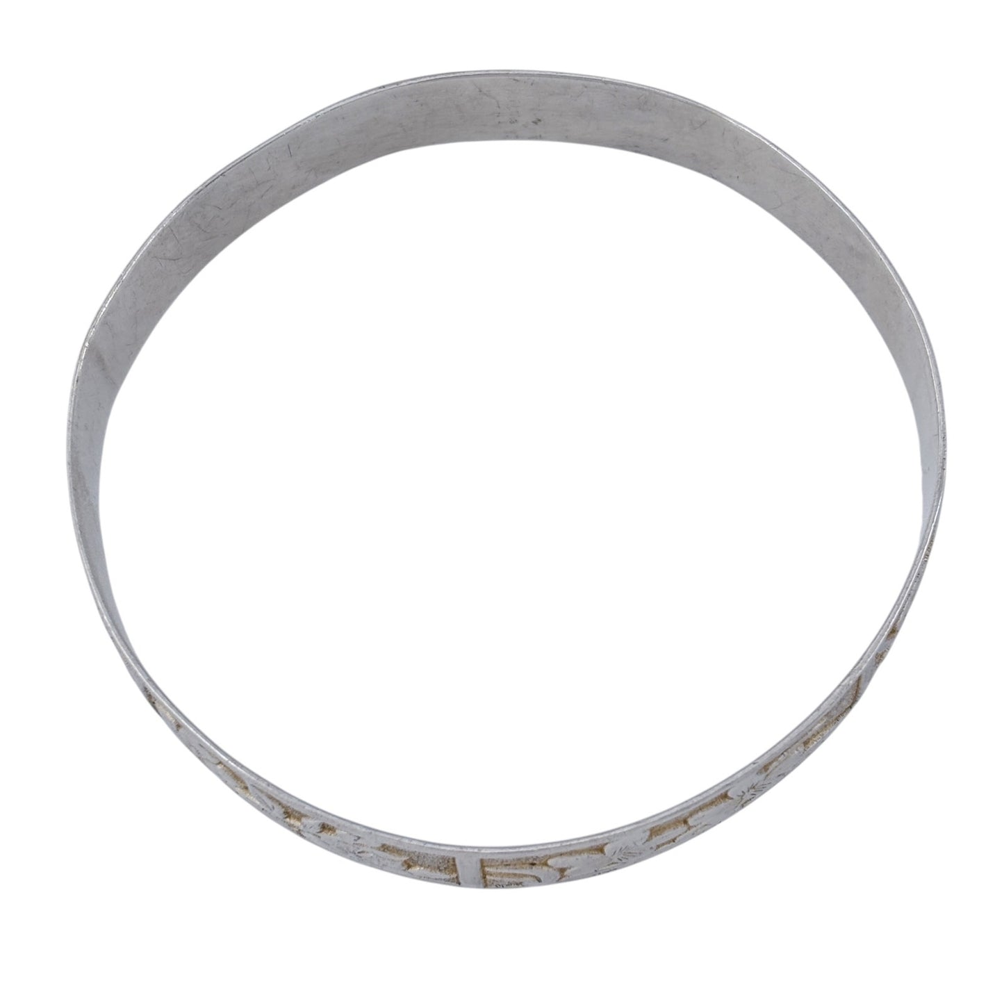 Vintage Sterling Silver 925 Floral Bangle Bracelet 9"