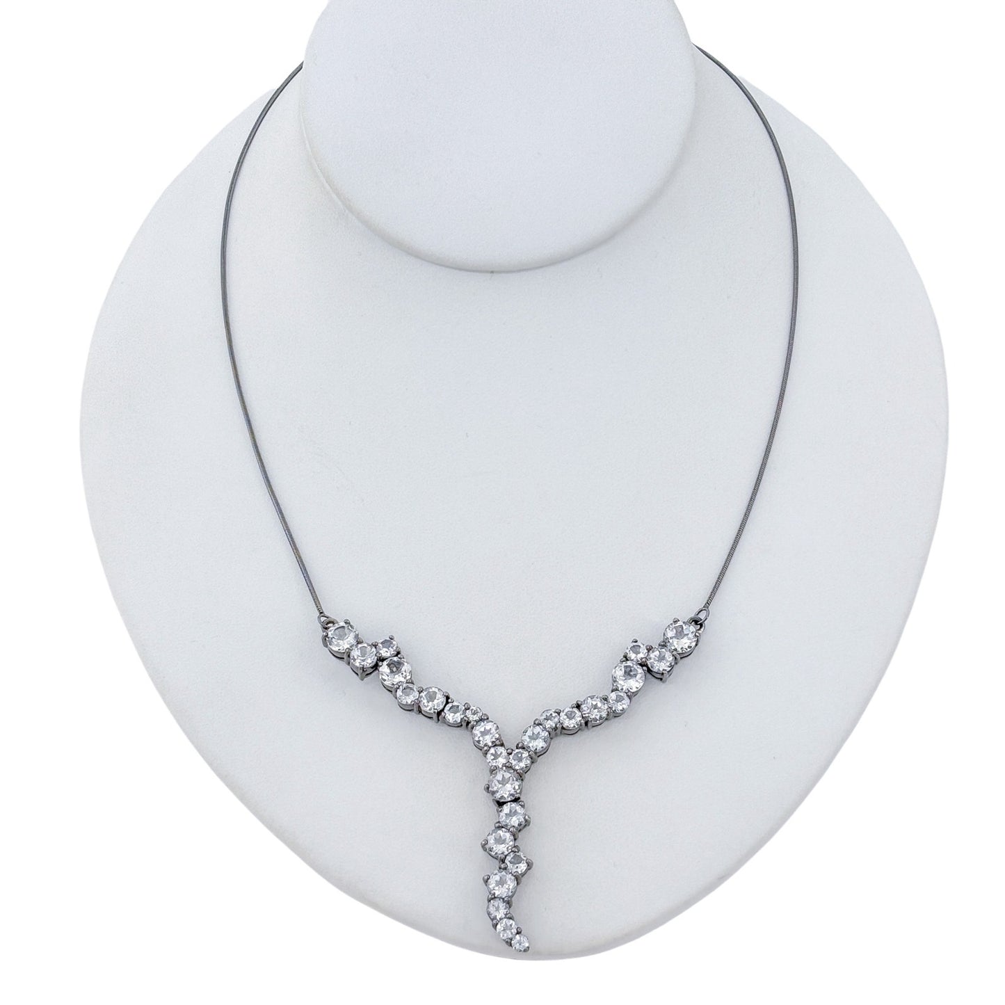 Vintage Sterling Silver 925 White Topaz Y Necklace 20"