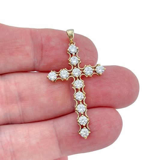 Vintage Gold-Tone Sterling Silver 925 Cubic Zirconia Cross Pendant