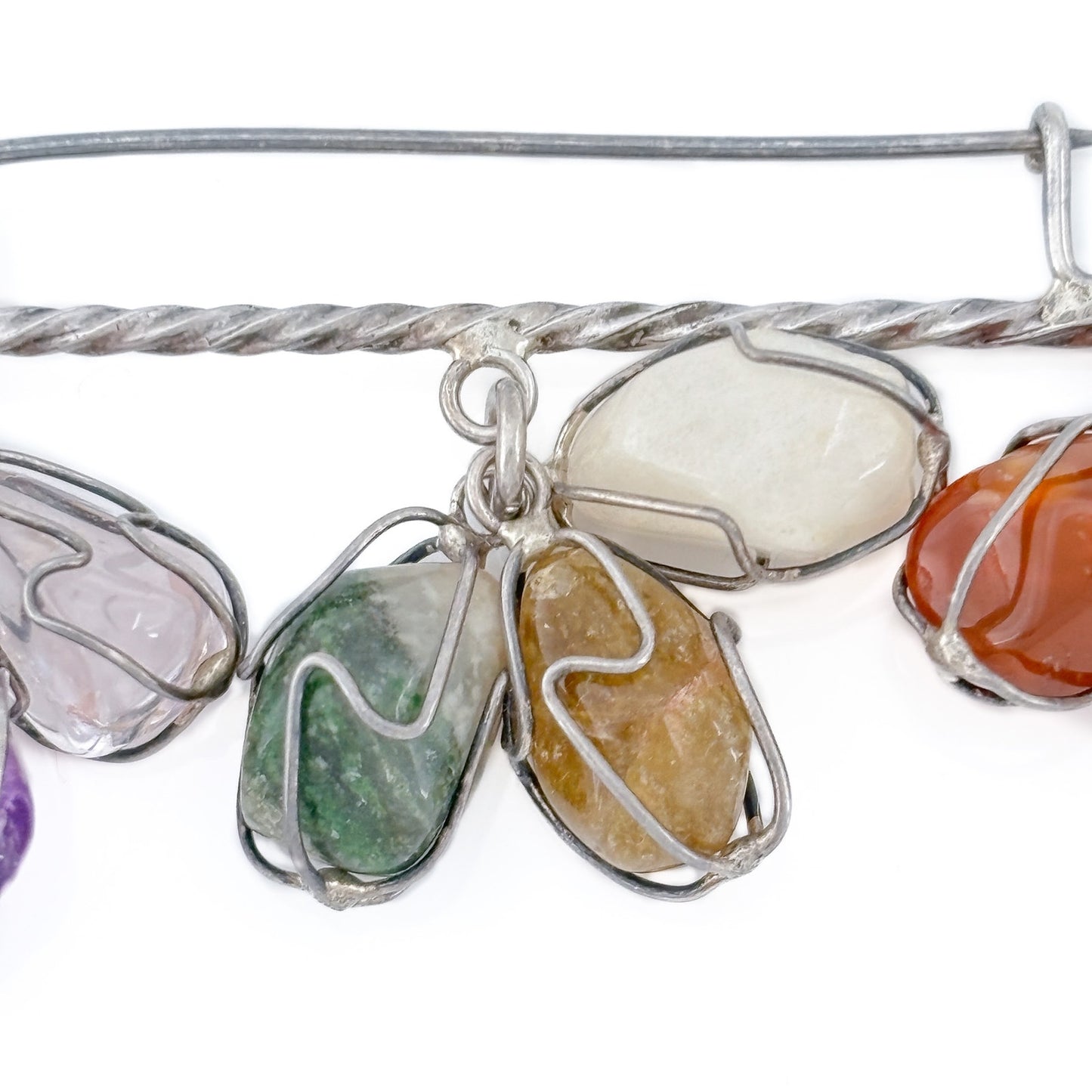 Vintage Sterling Silver 925 Multi Gemstone Bar Brooch