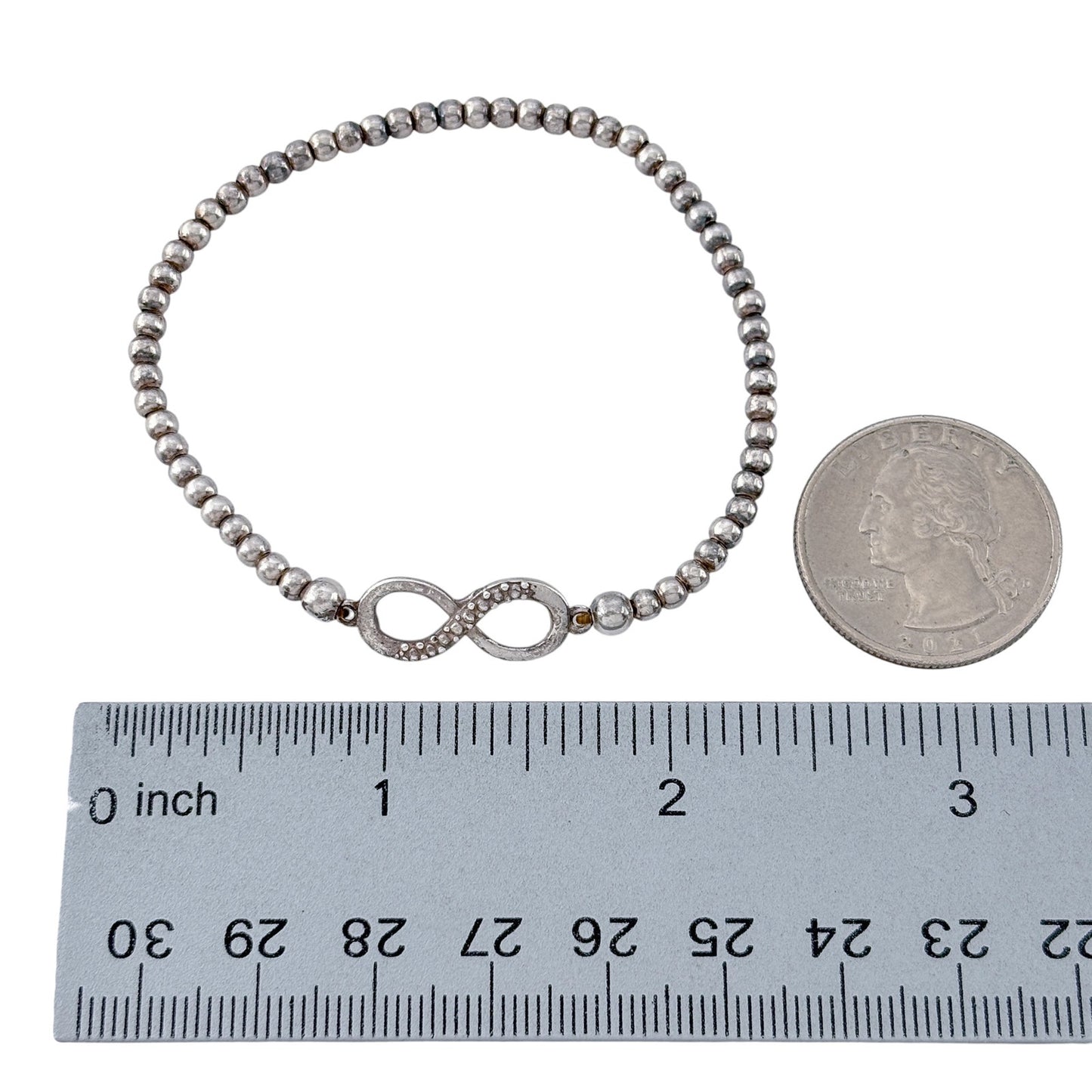Vintage Sterling Silver Infinity Diamond Bead Bracelet 6.5"