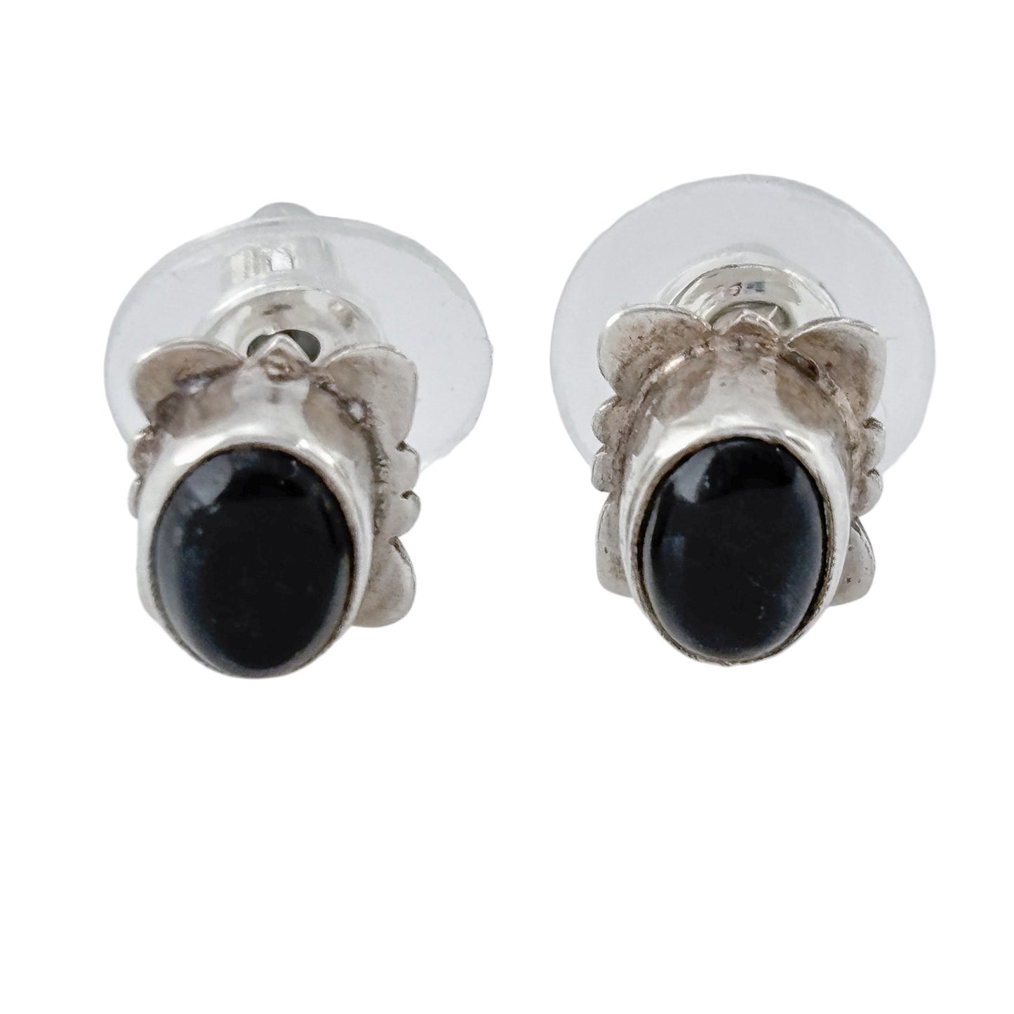 Vintage Sterling Silver 925 Black Onyx Oval Stud Earrings