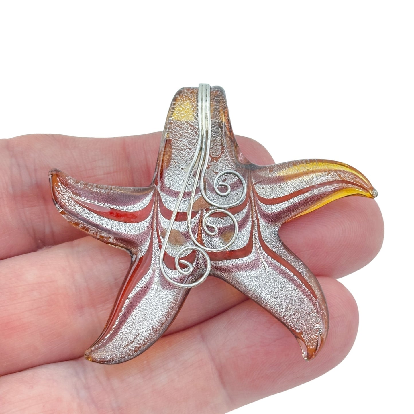Vintage Sterling Silver 925 Starfish Glass Pendant