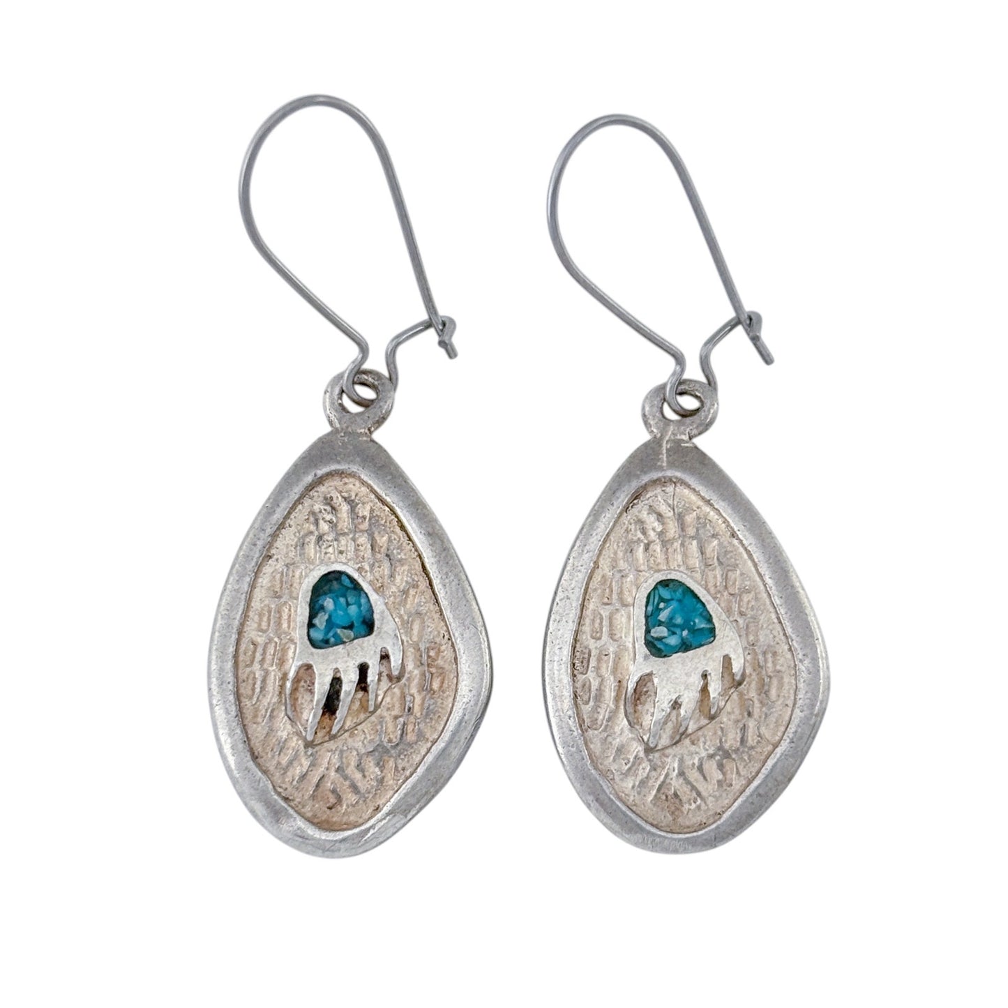 Vintage Sterling Silver 925 Turquoise Bear Dangle Earrings