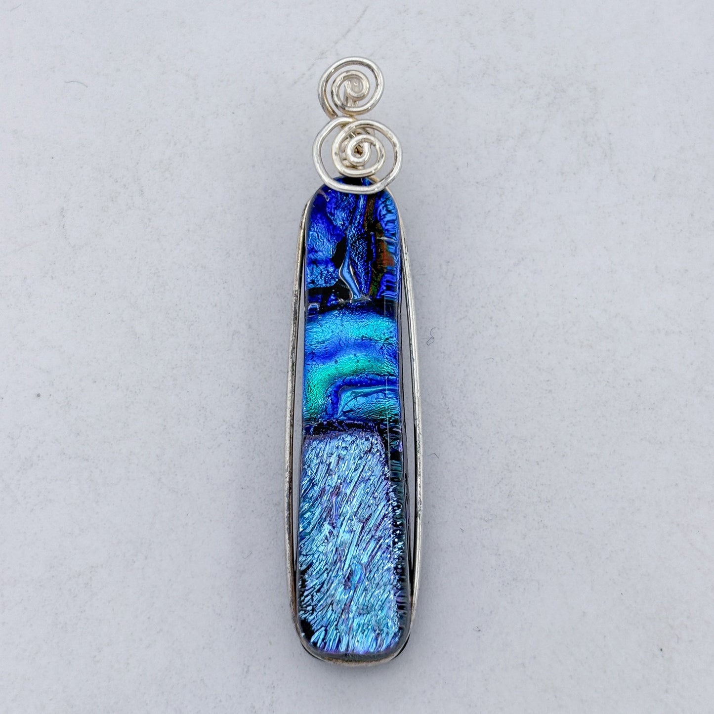 Vintage Sterling Silver 925 Blue Dichroic Glass Pendant