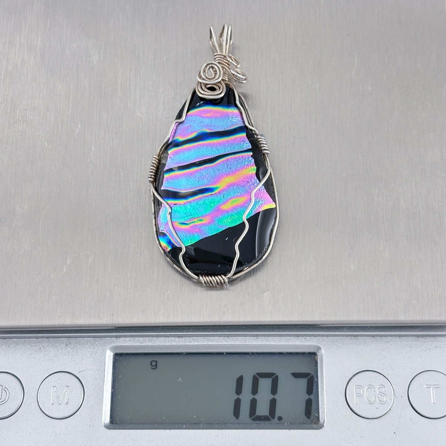 Vintage Sterling Silver 925 Wire Wrapped Dichroic Pendant