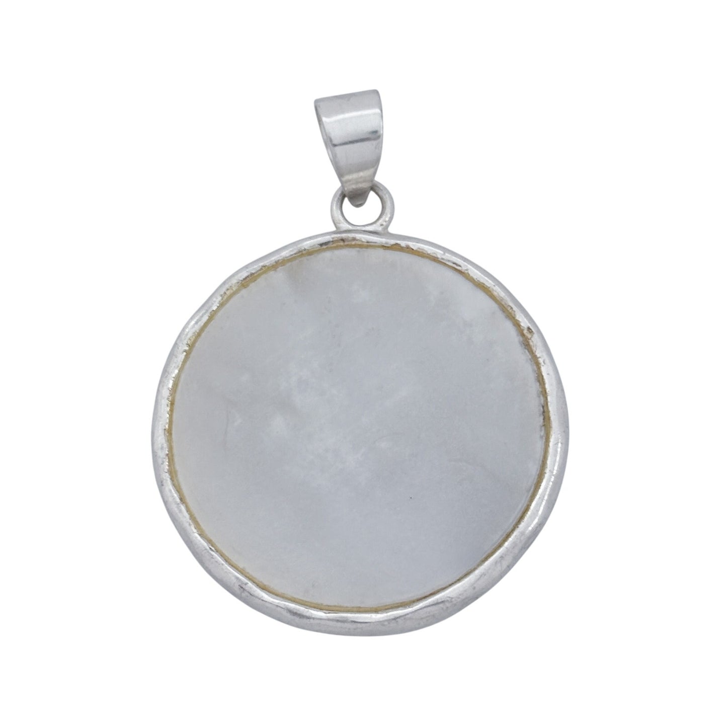 Vintage Sterling Silver 925 Mother of Pearl Disk Pendant