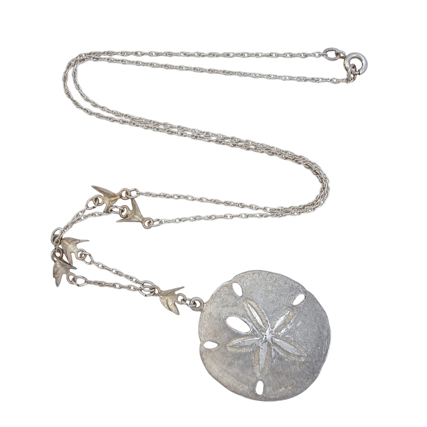 Vintage J & C Ferrara Co Inc Sterling Silver 925 Sand Dollar Bird Necklace 19"
