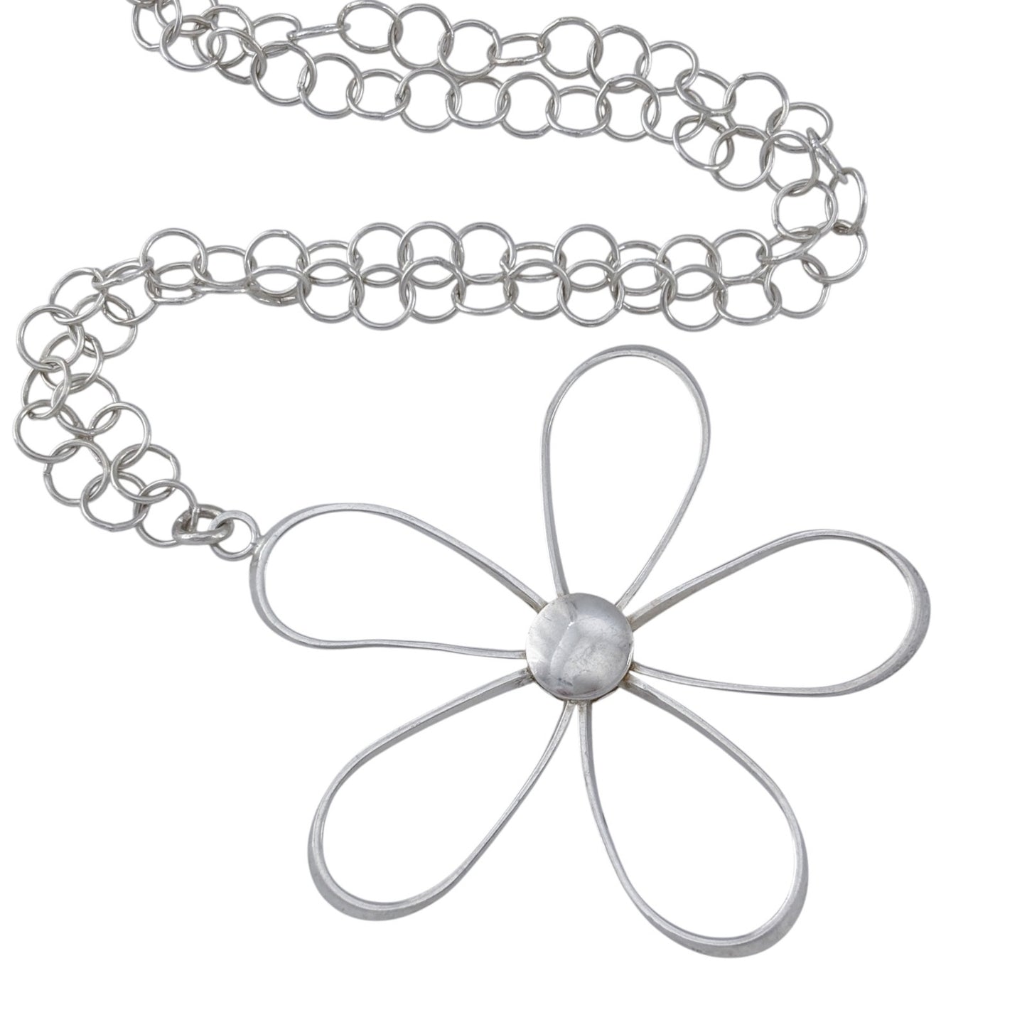Vintage Italy Sterling Silver 925 Open Flower Necklace 18"