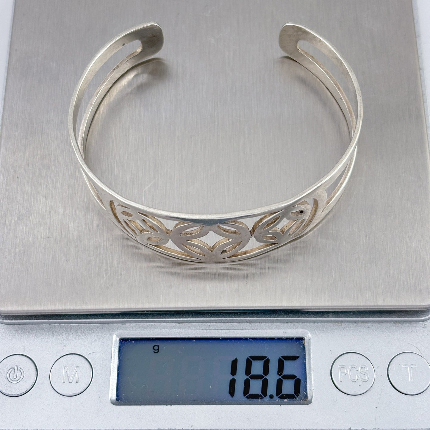 Vintage Sterling Silver 925 Openwork Cuff Bracelet 7.25"