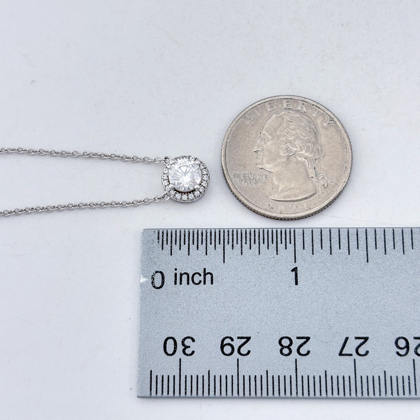 Vintage Sterling Silver 925 Cubic Zirconia Halo Pendant Necklace 16"-18"