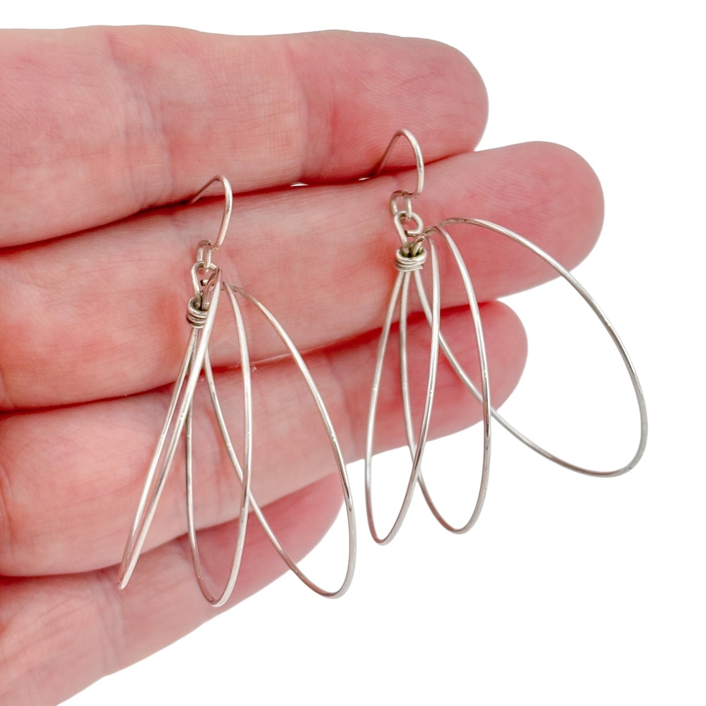 Vintage Sterling Silver 925 Multi Hoop Dangle Earrings