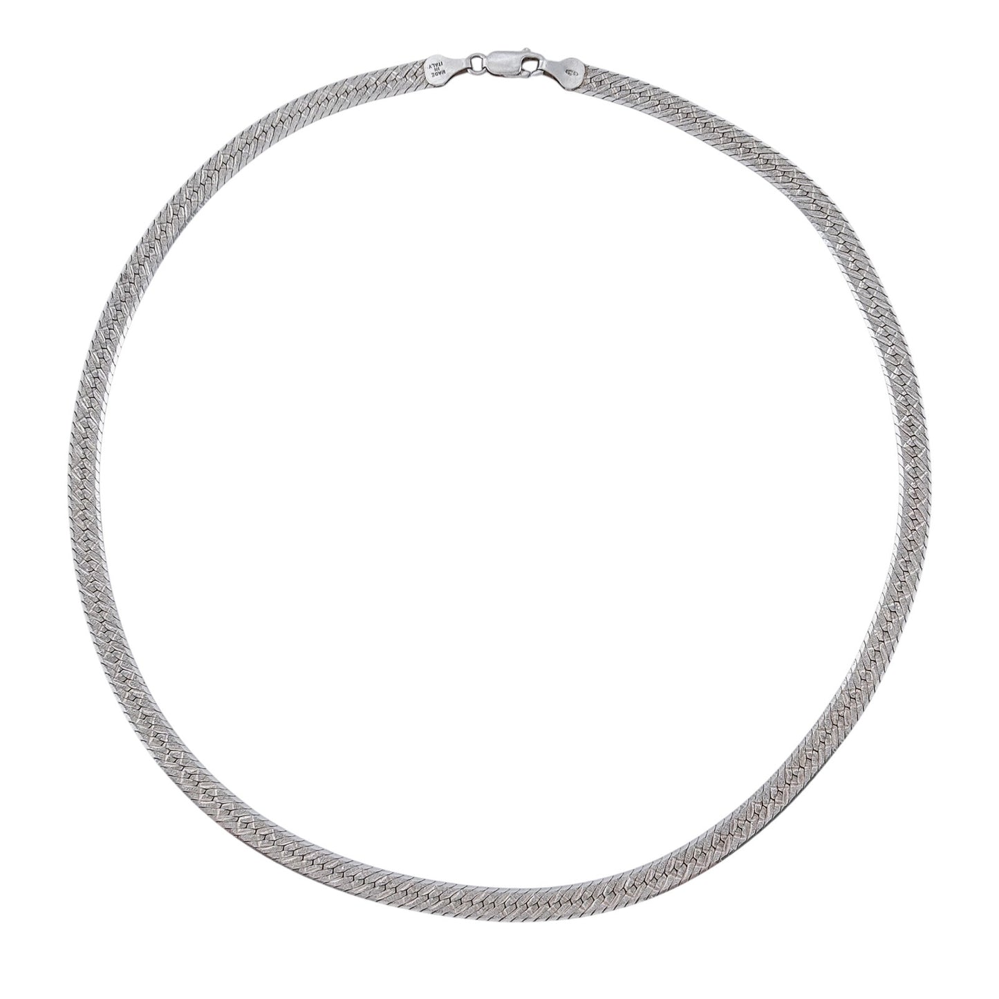 Vintage Italian Sterling Silver 925 Patterned Herringbone Necklace 18"