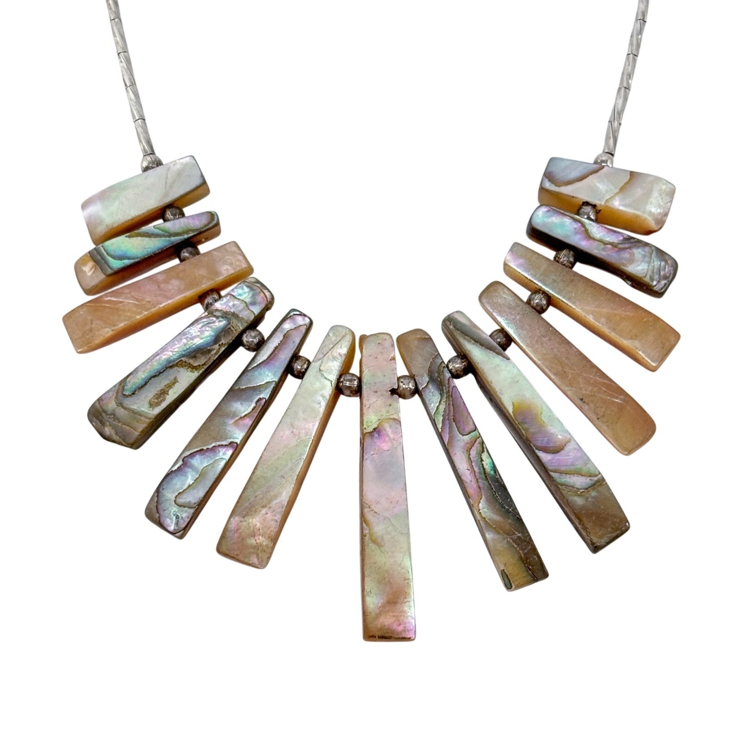 Vintage Sterling Silver 925 Abalone Shell Bib Necklace 18.5"
