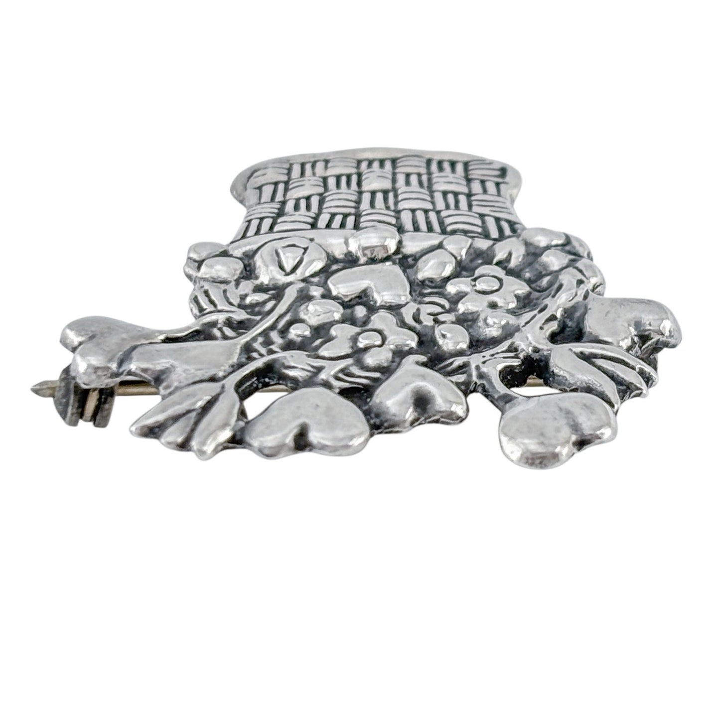 Vintage Sterling Silver 925 Mary Engelbreit Heart Flower Basket Brooch