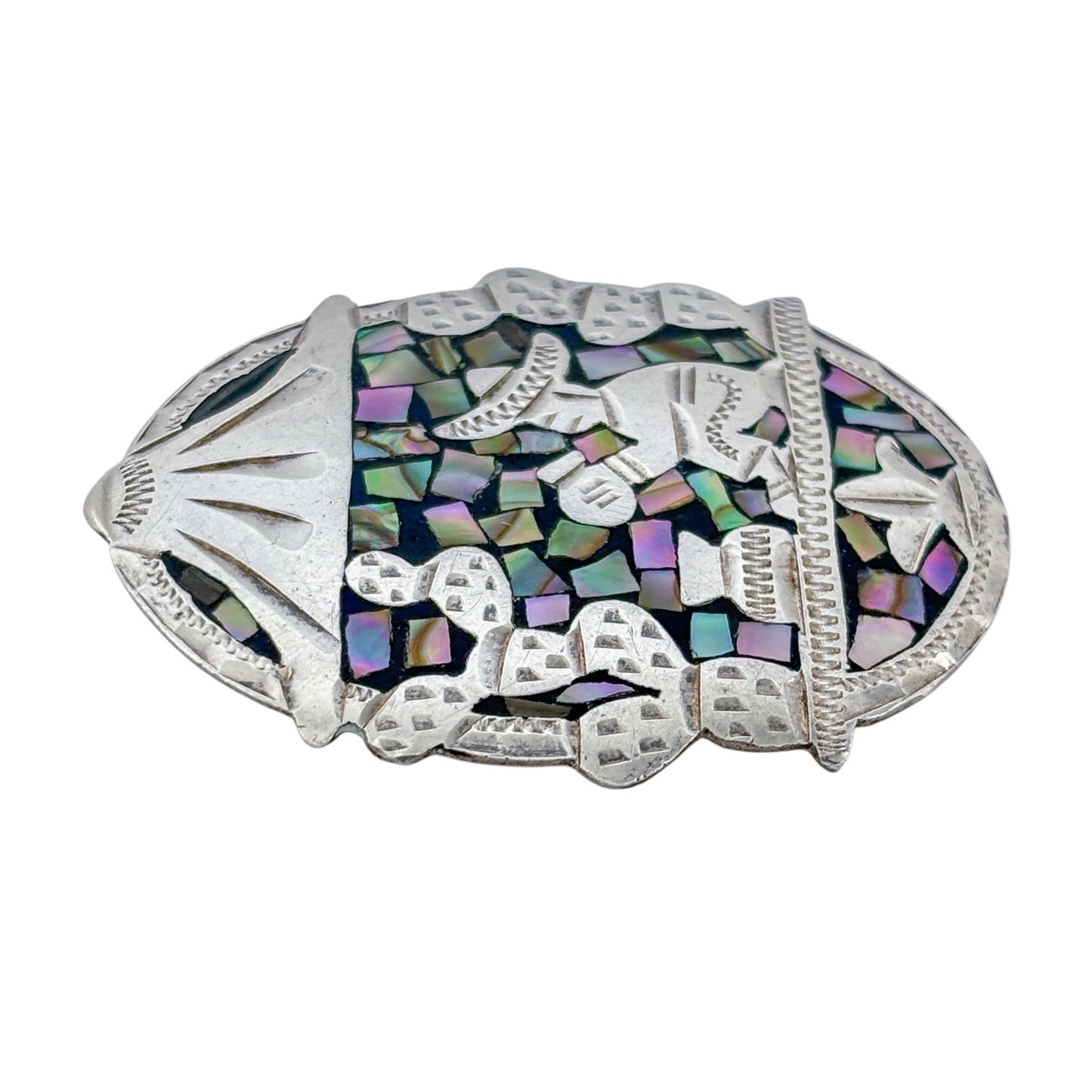 Vintage Sterling Silver 925 Abalone Mosaic Pendant Brooch