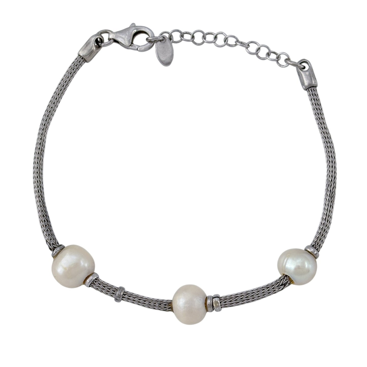 Vintage Sterling Silver 925 Pearl Mesh Chain Bracelet 6.5"-7.5"