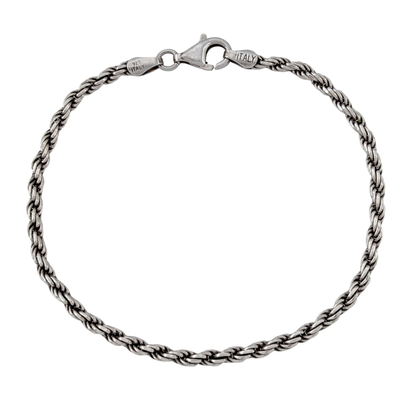 Vintage Italian Sterling Silver 925 Rope Chain Bracelet 7.25"