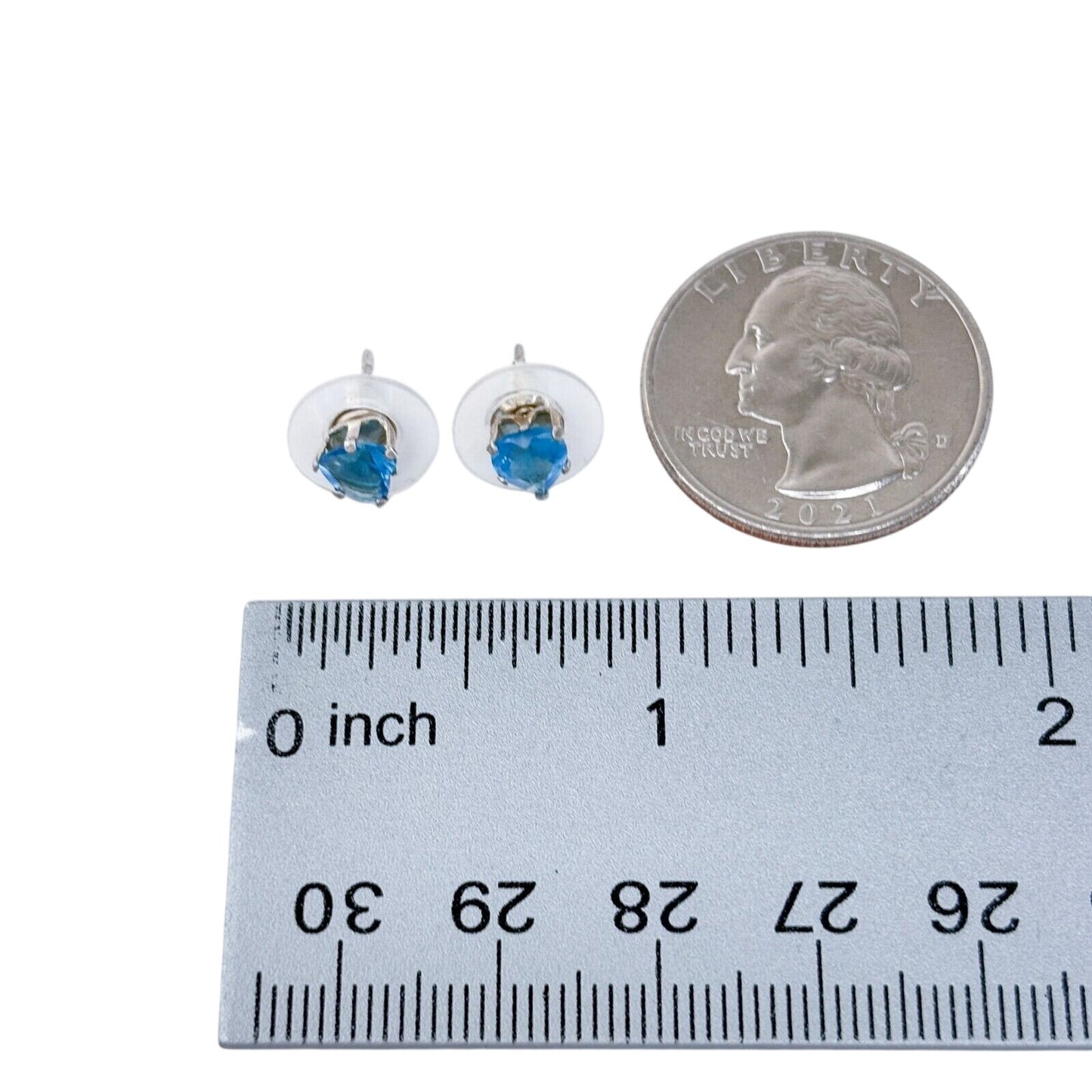 Vintage Sterling Silver 925 Blue Heart Cubic Zirconia Stud Earrings