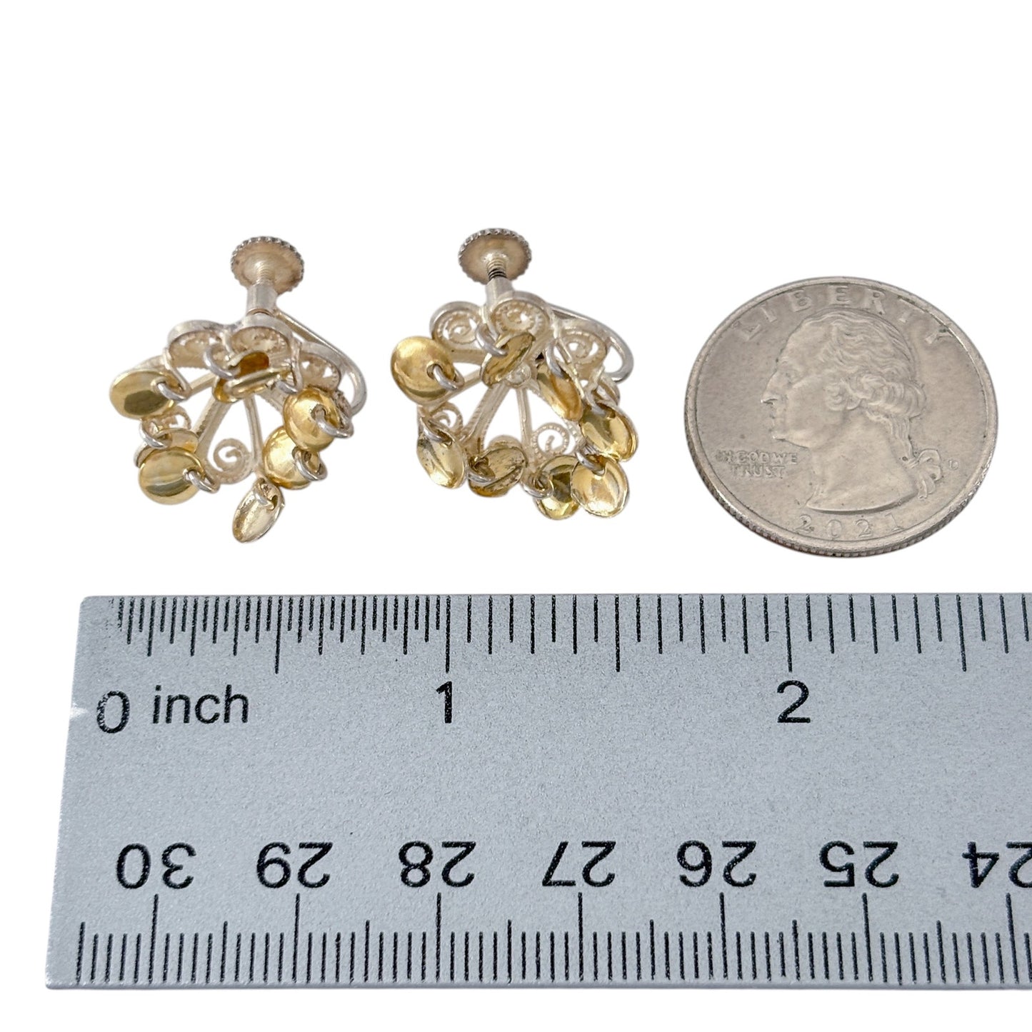 Vintage Silver 830 Gold Tone Disc Dangle Screwback Earrings