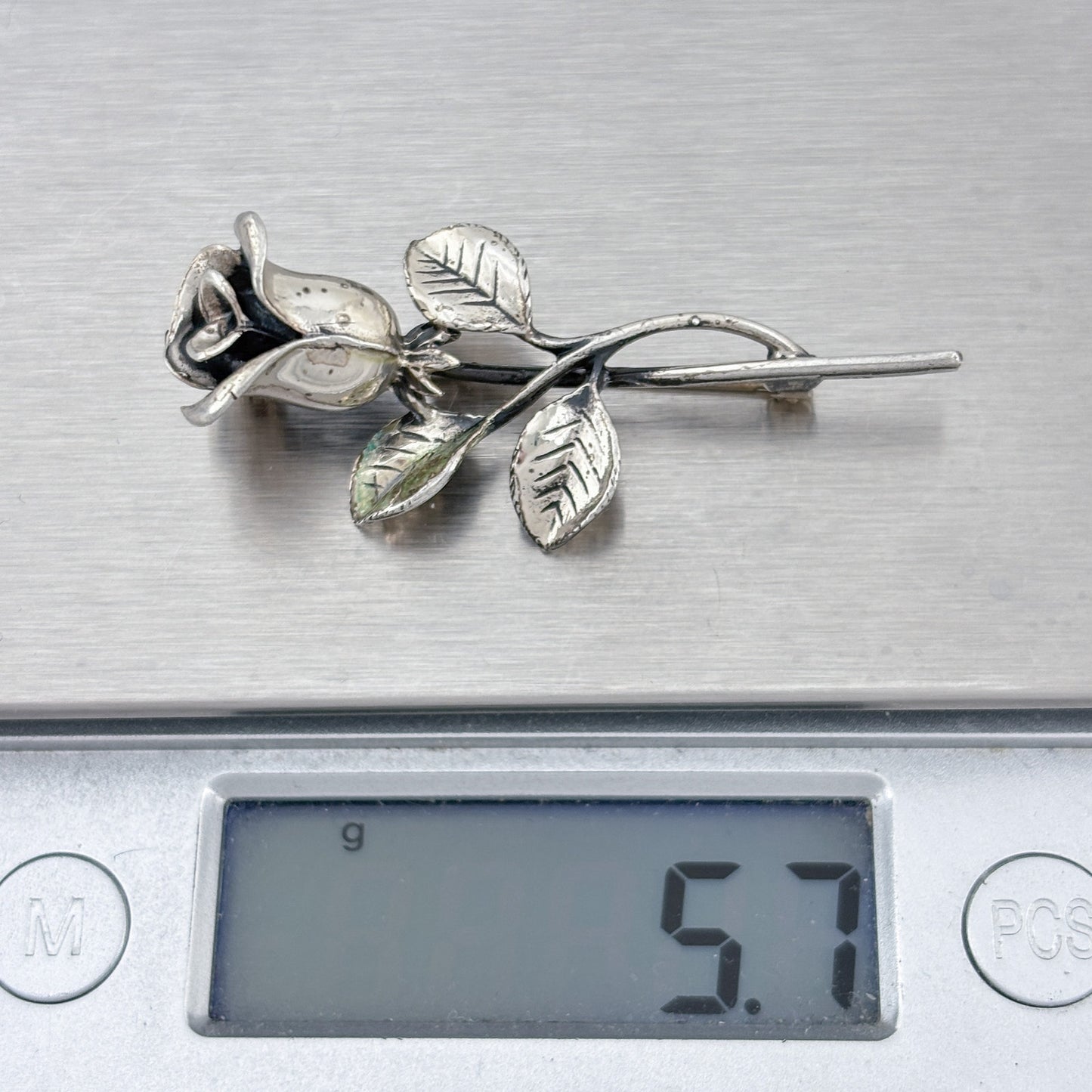 Vintage Sterling Silver 925 Rose Brooch