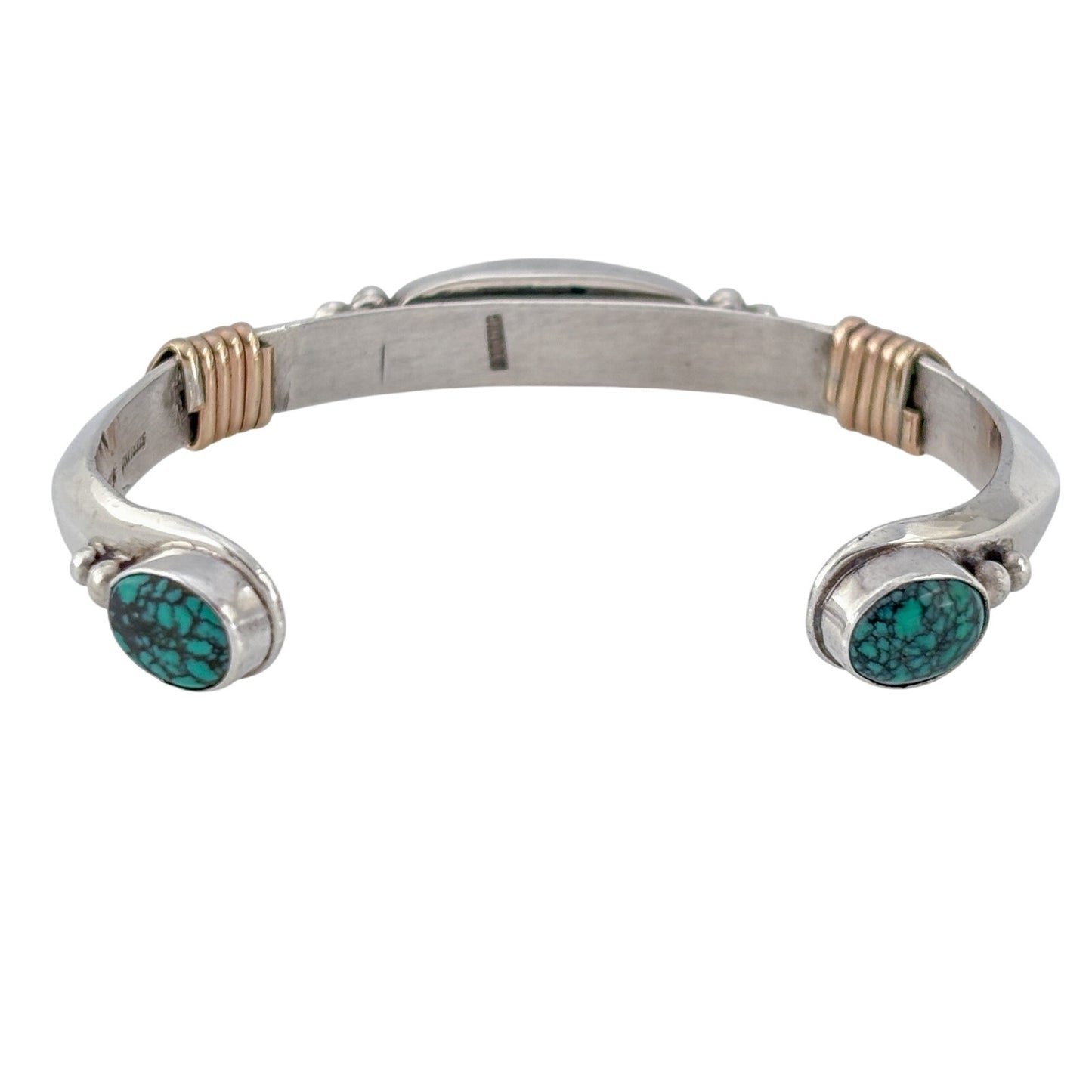 Vintage E. Piaso Navajo Sterling Silver 925 Black Web Turquoise Cuff Bracelet 6"