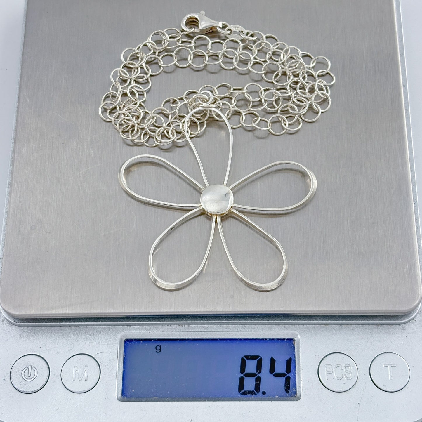 Vintage Italy Sterling Silver 925 Open Flower Necklace 18"
