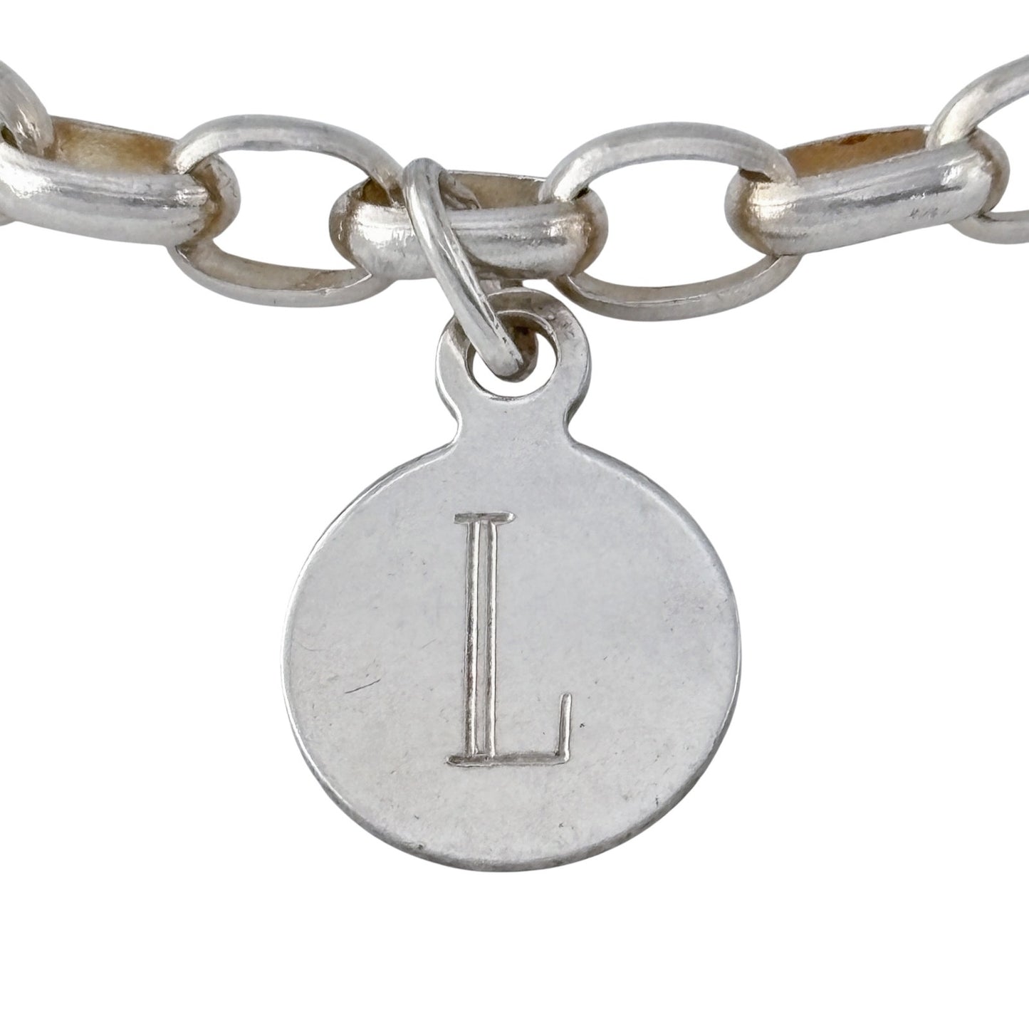 Vintage Sterling Silver 925 Initial L Charm Bracelet 7.25"