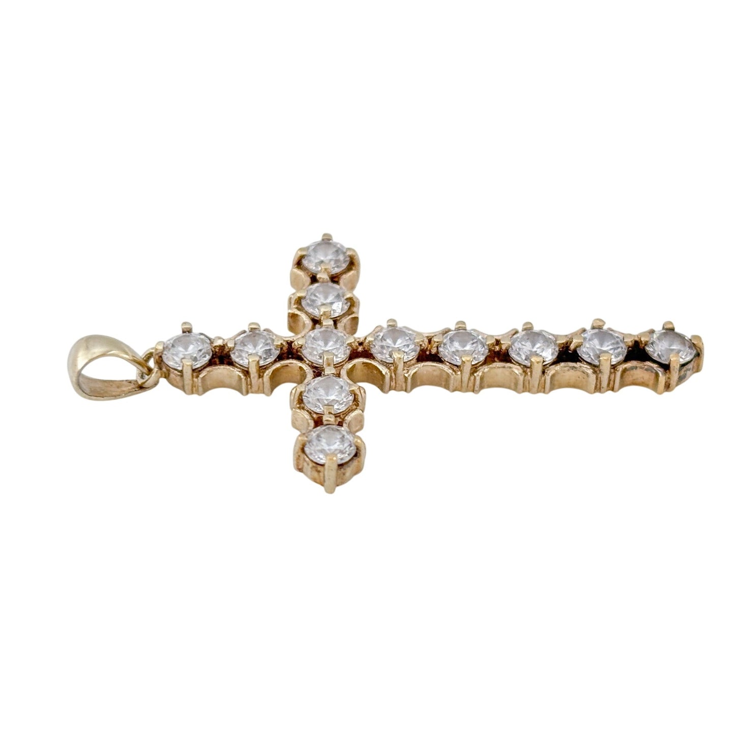 Vintage Gold-Tone Sterling Silver 925 Cubic Zirconia Cross Pendant