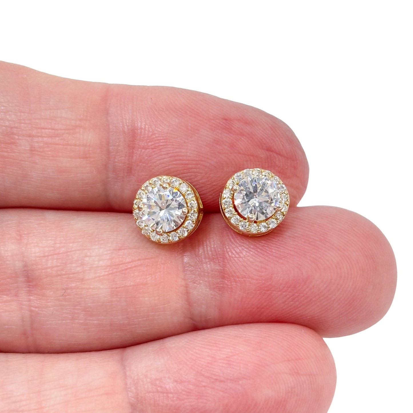 Vintage Gold-Tone Sterling Silver 925 Cubic Zirconia Halo Stud Earrings