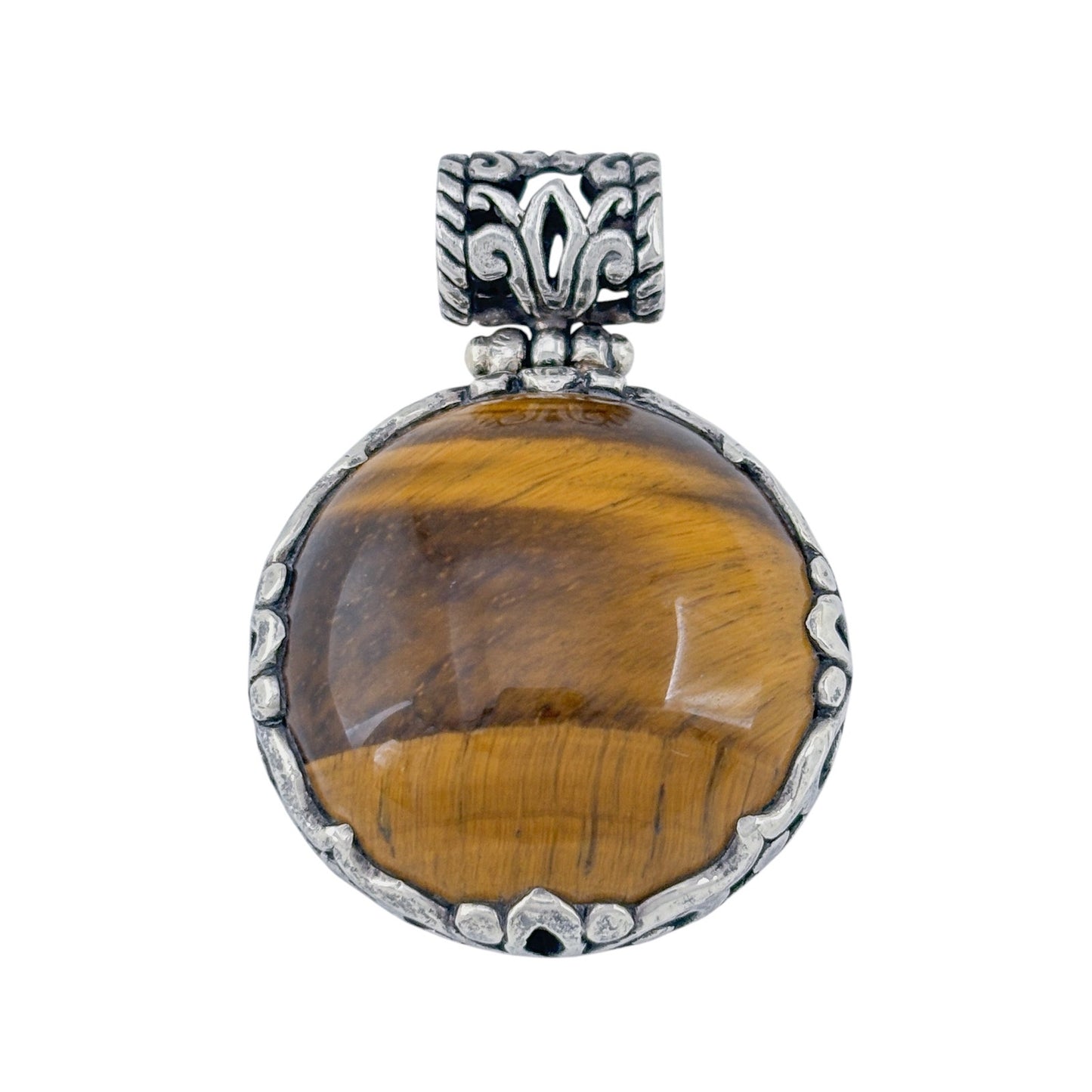 Vintage Sterling Silver 925 Scrollwork Tiger Eye Pendant