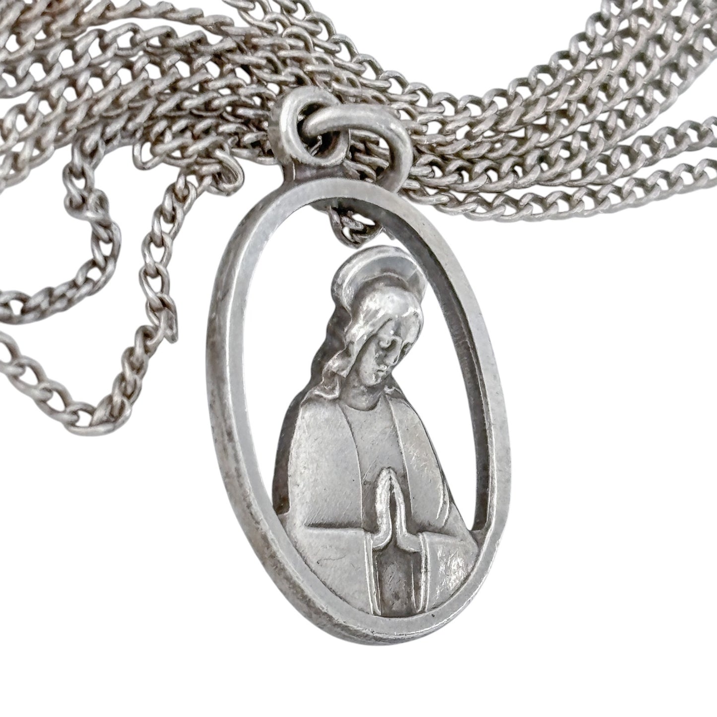 Vintage Sterling Silver 925 Sacred Heart of Jesus Medal Necklace 18.5"