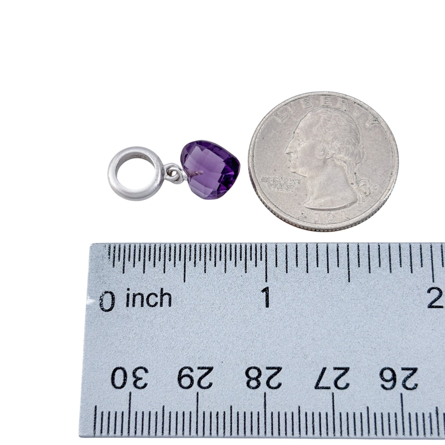 Vintage Sterling Silver 925 Purple Crystal Heart Slide Bracelet Charm