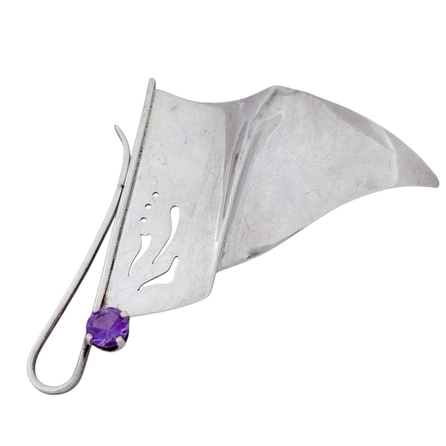 Vintage Sterling Silver 925 Amethyst Abstract Butterfly Brooch