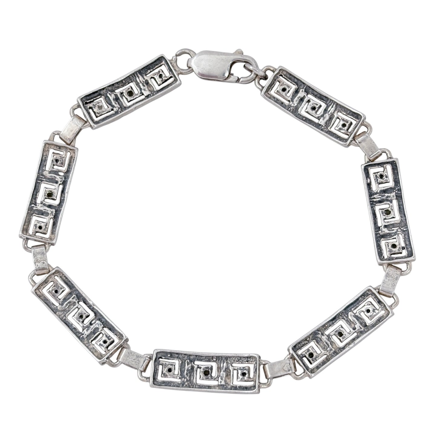 Estate Sterling Silver 925 Marcasite Greek Key Bracelet 7.5"