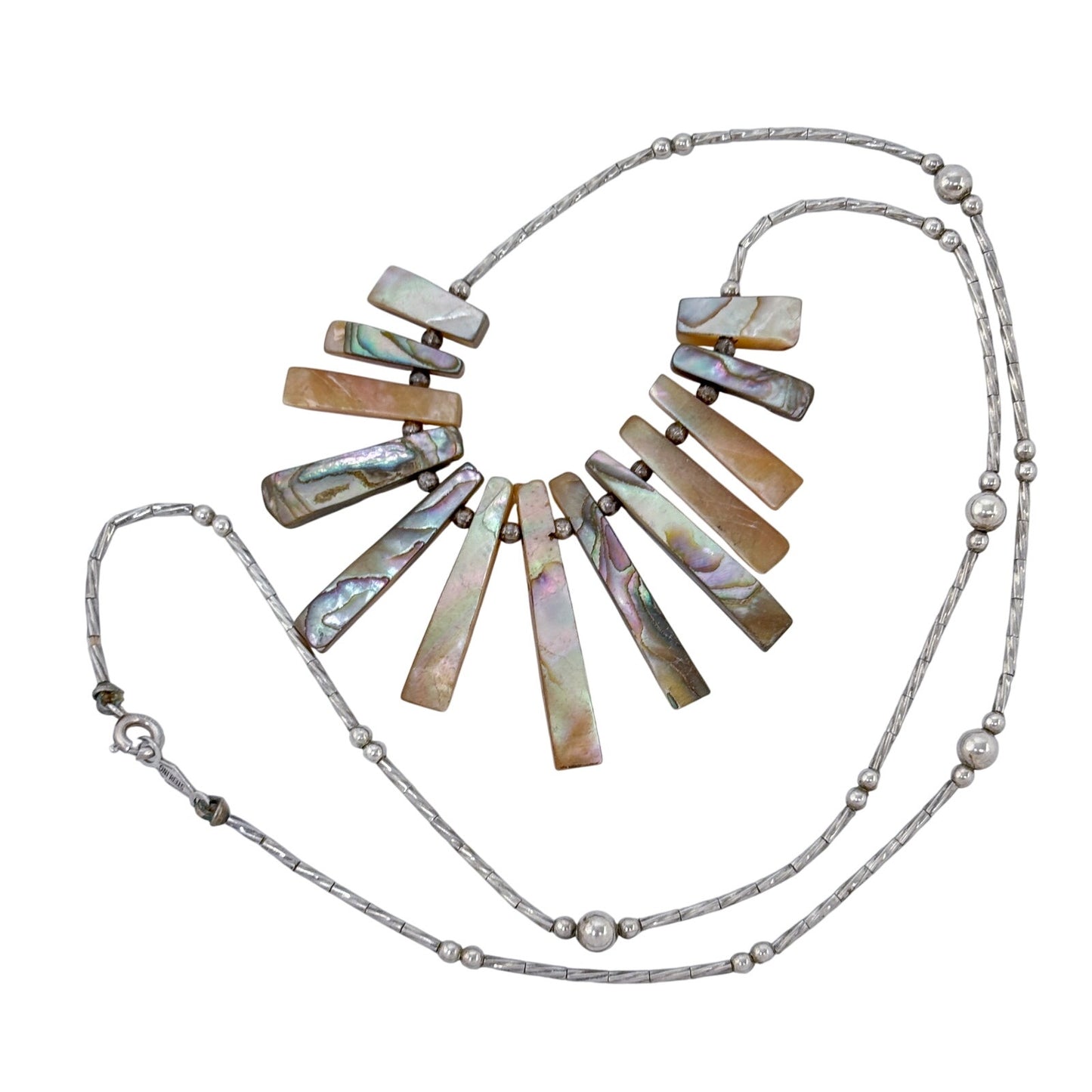 Vintage Sterling Silver 925 Abalone Shell Bib Necklace 18.5"