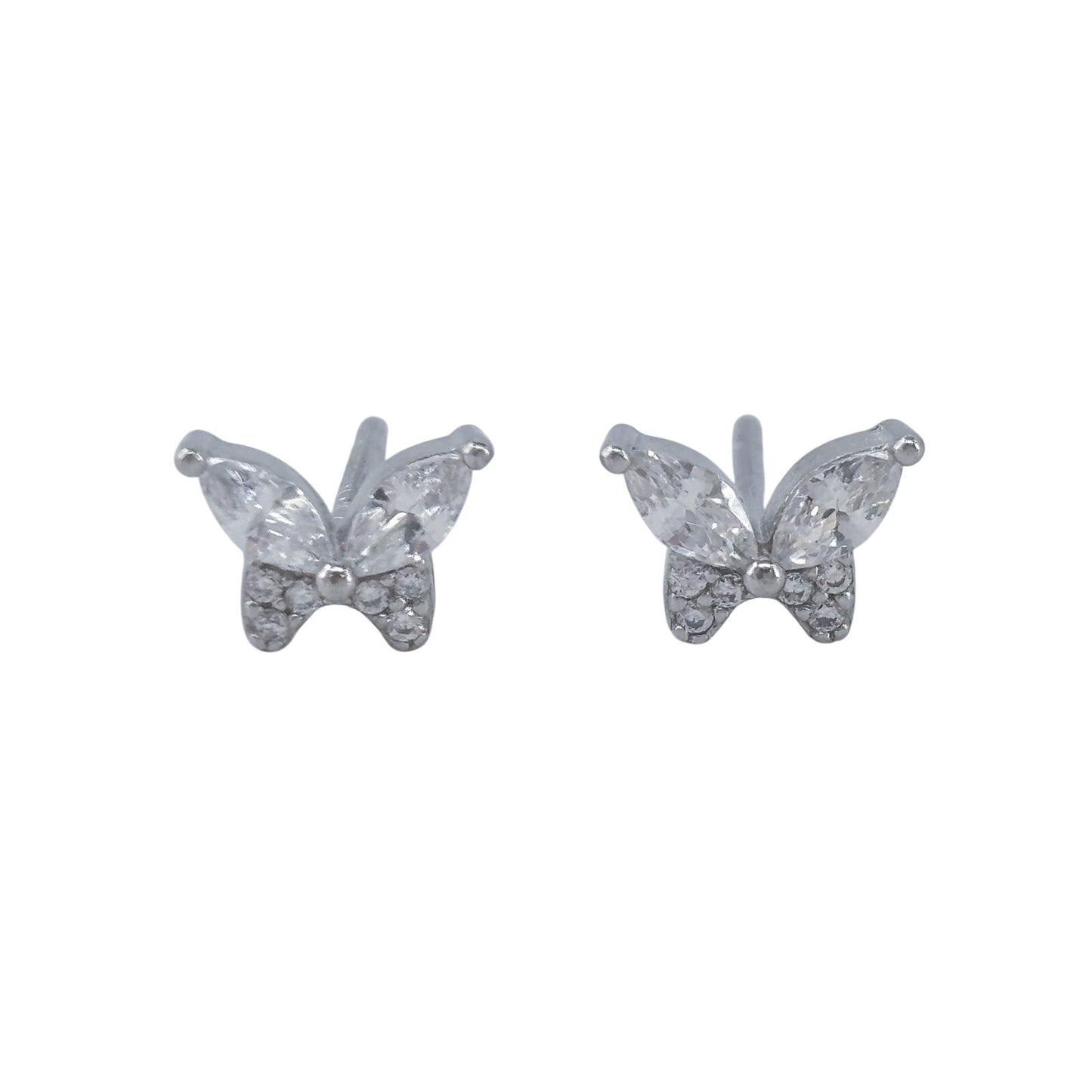 Vintage Sterling Silver 925 Cubic Zirconia Butterfly Stud Earrings