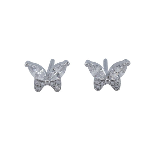 Vintage Sterling Silver 925 Cubic Zirconia Butterfly Stud Earrings